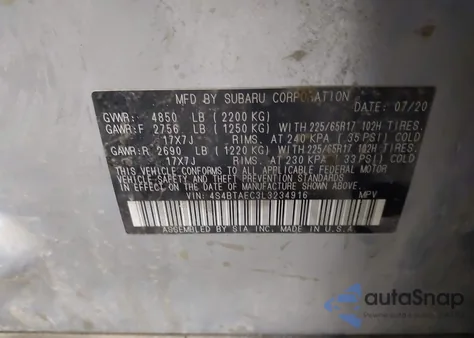 2020 Subaru Outback Premium z USA, uszkodzony, nr VIN 4S4BTAEC3L3234916